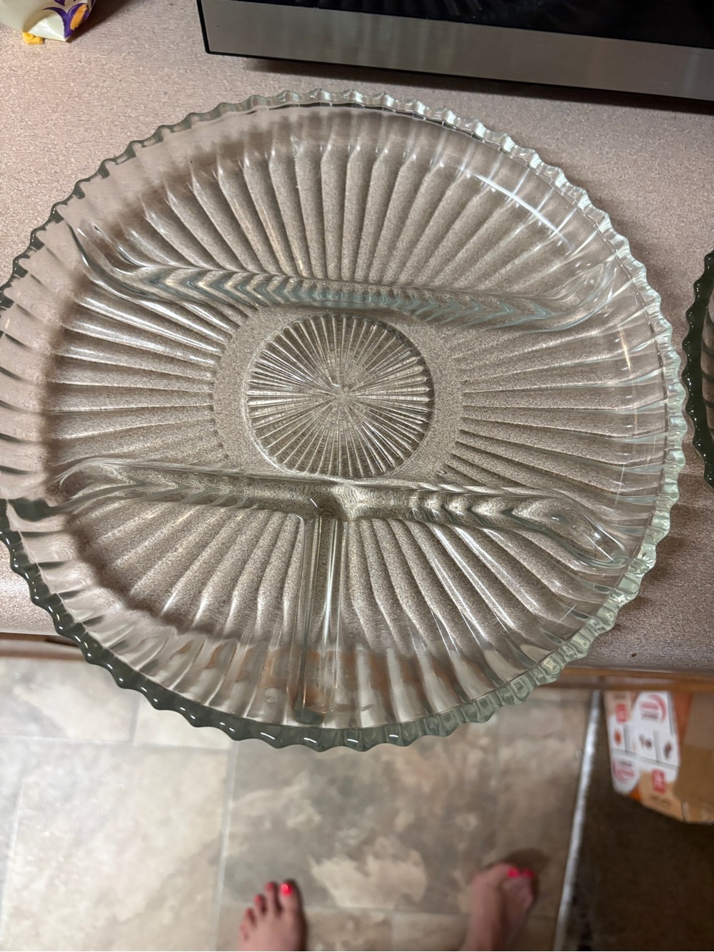 Indiana Glass Clear Divided Glass Serving Platter